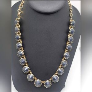 Vintage J. Crew Necklace 1990s Signed Navy Blue Rhinestone Gold Tone Chain 18"
